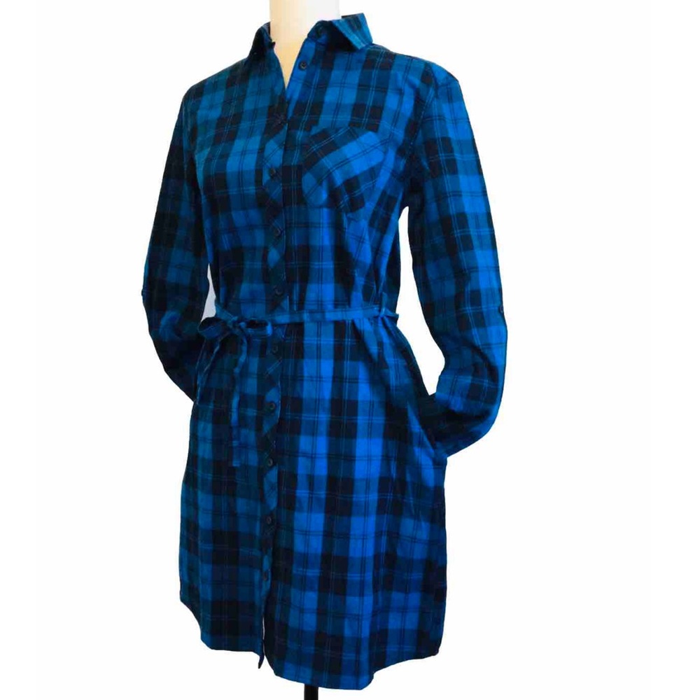 BC Clothing New Check Plaid Button Up Long or 3/4 Sleeve Shirt Dress Small
